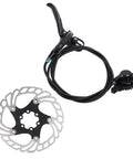 Front And Rear Disc Brake Kit For Road And Mountain Bikes Featuring Rapid Cooling Rotors And Dependable Stopping Power Built To Rip Trails And Shred Daily Rides In Matte Black with lever and rotor.