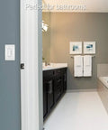 Radiant Digital Countdown Timer Rocker Light Switch For Home Lighting Control, installed in a modern bathroom setting