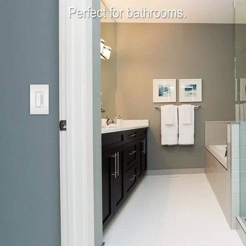 Radiant Digital Countdown Timer Rocker Light Switch For Home Lighting Control, installed in a modern bathroom setting