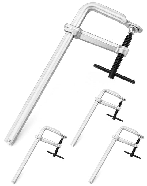 Beefy 12 Inch Heavy Duty F Clamp Set 4 Pack Drop Forged Bar Clamps With Four And Three Quarter Inch Throat Depth 0.87 By 0.42 Inch Guide Bar Forged Jaws Rail Spindle And Handle Professional Grade Tool For Woodworking And Projects
