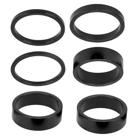 Six Piece Aluminum Bike Headset Spacer Set With 2mm 3mm 5mm And 10mm Heights For Twenty Eight Point Six Millimeter Forks One And One Eighth Inch Stems Black