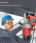 Highly Portable Magnetic Drill Press With 1350W Motor And 16mm Boring For Precise Metal Wood Tapping in use, drilling vertically under a metal beam.