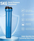 Rock Solid 3 Pack 20 Inch Water Filter Housing With High Flow Design And One Half Inch Ports For Commercial Kitchens Restaurants Whole Home Systems Built Tough For Daily Grind With No Fuss Setup And Consistently Crisp Pure Water Every Time, featuring a 20-inch food-grade PET water filter housing.