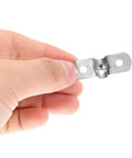 Hella Tough 100 Pack Stainless Steel U Shaped Pipe Clamps Double Hole Conduit Brackets shown held in hand, brushed finish.