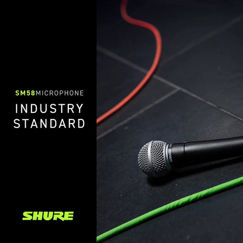 SM58 LC Dynamic Vocal Microphone For Live Gigs And Studio Sessions on stage floor with colorful cables, black design