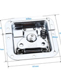 UXRTXCVYG Steel Gate Lock Hasp Latch Hardware Fitting close-up showing dimensions and shiny metal finish.