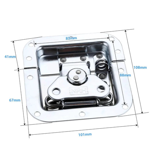 UXRTXCVYG Steel Gate Lock Hasp Latch Hardware Fitting close-up showing dimensions and shiny metal finish.