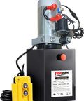 Heavy Duty Single Acting Hydraulic Pump 8 Quart Power Unit With 12V DC Motor And SAE #6 Fittings, steel construction, for trailers.