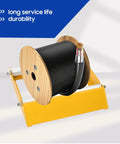 Rock Solid Heavy Duty Cable Drum Roller Stand Smooth Rolling Wire Reel Dispenser with black wire on yellow frame