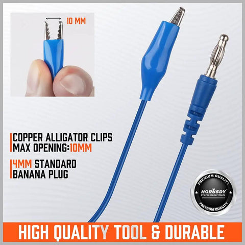 Copper alligator clips with 10mm opening and 4mm banana plug from 22 Piece Back Probe Kit With Color Coded Silicone Wires For Multimeter