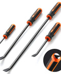 Heavy Duty Pry Bar Set 8 12 18 24 Inch Four Piece Mechanic Hand Tools With Thick Strike Cap Handles Black And Orange Finish