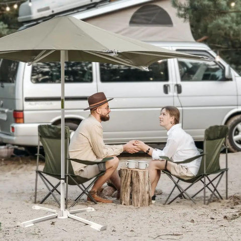 Couple under Super Tough Foldable Portable Beach Umbrella Stand Built For Sand And Grass As Patio Base Holder With Adjustable Fit Thick Rust Free Iron For Easy Pool Setup And Outdoor Days on sand