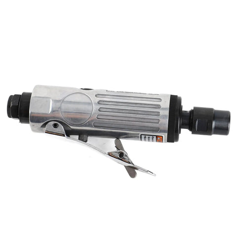 Premium Air Die Grinder Set Featuring Rock Solid Aluminum Casing And 1/4 Inch Chuck top view of precision grinder with trigger.