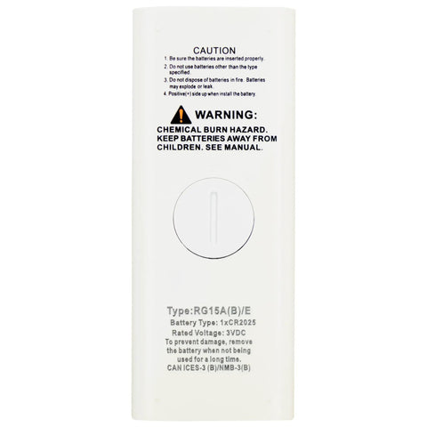 Back view of Replacement Remote For Air Conditioner RG15AB E RG15A BE AKEQ10DCHK1 with safety instructions and battery details