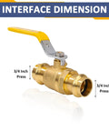 3/4 Inch Brass Press Ball Valve Full Port Heavy Duty With EPDM O Ring Seal 1/4 Turn Shut Off For Copper Pipe Connection