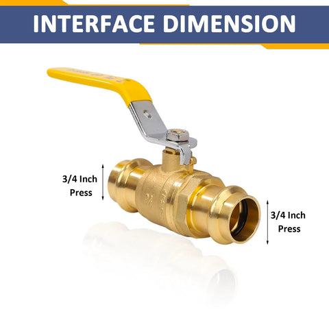 3/4 Inch Brass Press Ball Valve Full Port Heavy Duty With EPDM O Ring Seal 1/4 Turn Shut Off For Copper Pipe Connection