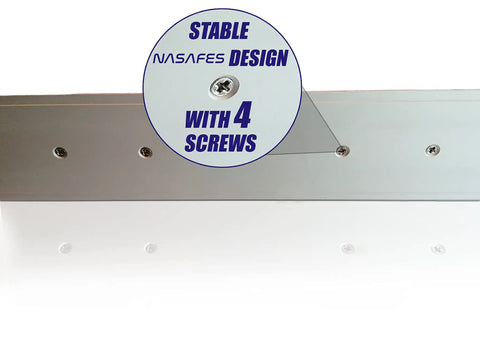 Close-up of Aluminum Handle Ruler For Precise Cuts, 55cm Centimeter Ruler with dual-sided CM markings and 4 screws.