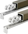 Built Rock Solid Two Door Barn Track System Bronze Aluminum Sliding Door Hardware Kit with eight silent rollers, including overhead track and rollers.