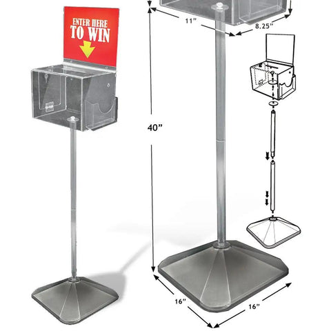 Freestanding Lottery Box On A 40 Inch Pedestal With Lock And Key 11 Inch Wide Box With Sign Holder And 57 And Three Quarters Inches Tall