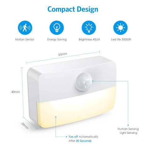 4 Pack Mini Motion Sensor Stair Lights Battery Powered Cordless LED Night Lights No Wires Easy Install 40 Lumens 3000K For Stairs Hallways Bathrooms Kitchens Cabinets Auto On When Motion Detected Up To 16 Feet