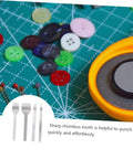 8-Piece Leather Craft Tool Kit With Sharp Rhombus-Tooth Punches on crafting mat with colorful buttons and rotary cutter