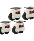 Four Pack Heavy Duty Workbench Leveling Casters With Adjustable Height And Non Slip Rubber Pads For Slick Rigging Of Industrial Printers Copiers Featuring Wear Resistant Nylon Wheels And Rock Solid Aluminum Bases, showcasing nylon wheels and aluminum bases.