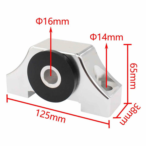 Built Tough Silver Billet Engine Torque Mount Bracket Kit For Honda Civic EG EK B Series D Series 1992 To 2000 CNC Machined 6061 T6 Aluminum with measurements.