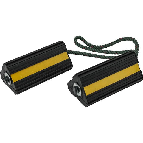 Heavy Duty Rubber Wheel Chock Set 4x4x8 With 36 Inch Nylon Rope Built Tough For Trucks Utility Vehicles And Ground Support Equipment