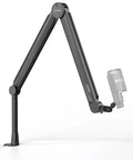 Premium Microphone Boom Arm With Desk Mount, 360 Rotatable And Fully Adjustable, showing stabilizing system and 25.5 inch reach