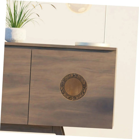 Cabinet with dope copper zodiac design backplate for wooden boxes antique style with Chinese classical flair.
