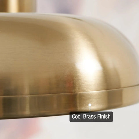 Close-up of Mid Century Modern Gold Semi Flush Ceiling Light With Frosted Glass Diffuser showing cool brass finish