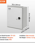 Heavy Duty Fiberglass Electrical Enclosure Box 12X10X6 Inch IP65 Waterproof And Dustproof Outdoor Junction Cabinet With Rubber Gasket And Mounting Bracket Built Like A Tank shown from front view with dimensions