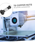 3D printer with focus on T8 copper nuts, part of 2-Pack Stainless Steel T8 Lead Screws With Copper Nuts Kit For 3D Printers Precise Pitch Easy Mounting Low Maintenance Rugged Linear Motion Upgrade For Your Rig Pro Grade Reliability And High Quality Prints