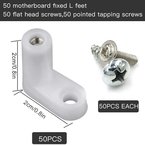 Premium Plastic L Shaped PCB Mounting Feet And Screws Kit Fifty Pieces For Circuit Boards And Motherboards Durable Standoffs