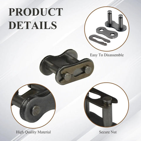 Heavy Duty Steel Alloy Chain Master Link Connectors 35 for bike mini bike kart ATV and scooter, showing product details.