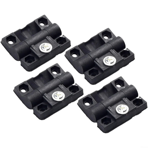 4-pack black plastic cabinet door hinges with pre-drilled holes and screws