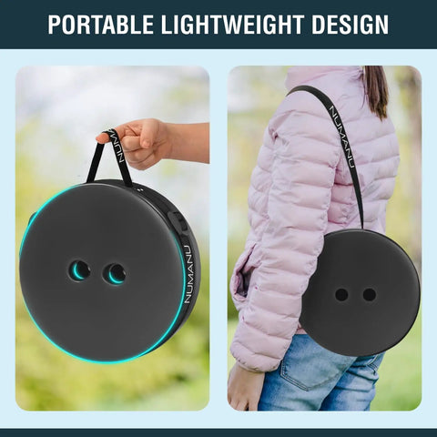 Upgraded Padded Collapsible Stool With Telescoping Height From 2.5 To 18 Inches shown in carry mode with strap