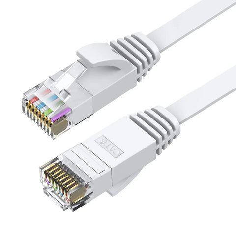 Flat Cat6 Ethernet Cable 20 Ft White RJ45 Patch Cord for Gigabit LAN Network With Fast Speeds 4 Pair Copper Wiring Slim Flat Design