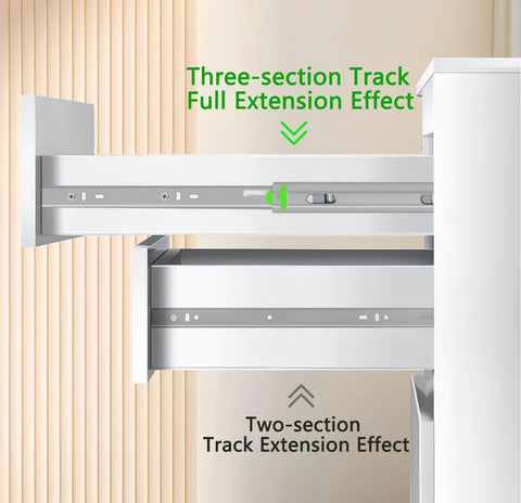 Side view of installed Six Pairs Of 24 Inch Drawer Slides With Soft Close And Full Extension, showing three-section track.