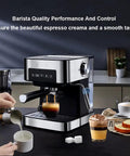 Top Shelf 20 Bar Semi Automatic Espresso Coffee Maker With Reliable Milk Frother Wand And Quick Fill Water Tank For Smooth Sipping Vibes Right On Your Kitchen Counter Daily with espresso pouring.