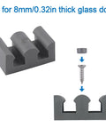 4-Piece Framed Silicone Shower Door Bumpers For Sliding Glass Doors, shown in clear grey with central screw and fitting parts