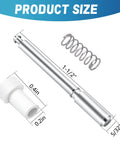 Twelve Pack Window Screen Plunger Latches With Aluminum Pins And White Caps One Point Five Inch Length Runs Like A Charm Makes Tight Window Repairs A No Sweat Experience, showing 1.5" aluminum pin and spring.