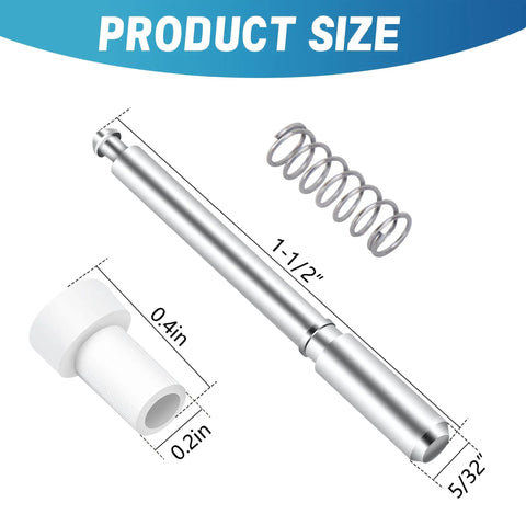 Twelve Pack Window Screen Plunger Latches With Aluminum Pins And White Caps One Point Five Inch Length Runs Like A Charm Makes Tight Window Repairs A No Sweat Experience, showing 1.5" aluminum pin and spring.