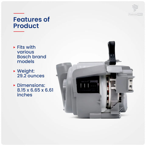 Replacement Heat Pump for Bosch Appliance 12008381 featuring durable stainless steel elements, dimensions 8.15 x 6.65 x 6.61 inches.