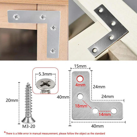 5 To 12 Pieces Stainless Steel L Shaped Corner Brace Set With Flat Plate Brackets And Screws For Easy Right Angle Repairs