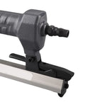 Close-up of Heavy Duty 18 Gauge Pneumatic Brad Nailer featuring built-in viewing window and quick release nose latch.
