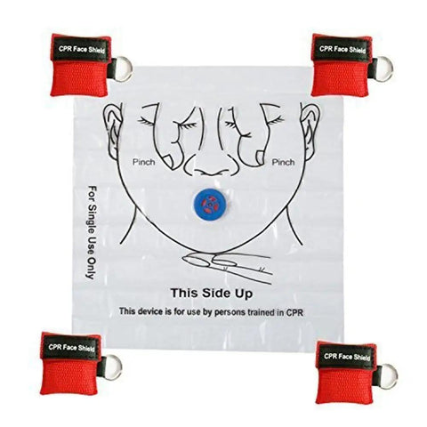CPR Face Shield Keychain Mask With One Way Valve Portable First Aid Kit Essentials Red Nylon Pouch Ultra Compact 1.96 Inch Pocket Size