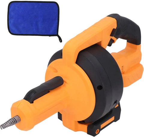Cordless Electric Drain Auger And Plumbing Snake For Nasty Hair Clogs Kicks Blockages To The Curb handheld tool with orange handle