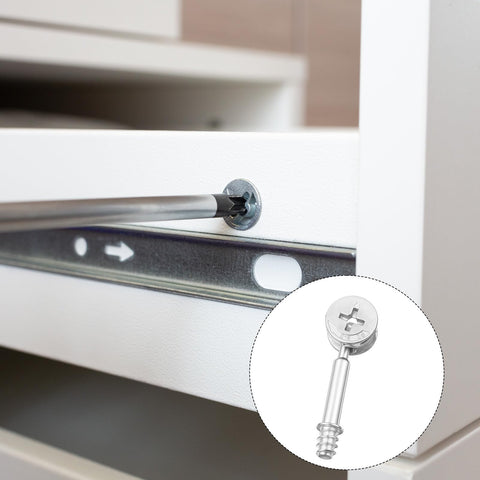 25 Sets Furniture Cam Lock Fasteners And Connecting Dowels 50 Pieces in use on cabinet drawer assembly
