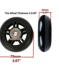78mm Luggage Wheel Replacement With 8mm Bearings For Suitcase Inline Skates Caster Boards And Scooters, shown in profile and front view.